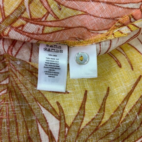 Tahari 100% Linen Yellow, Green, Cream Tropical Leaf Print Shirt Size XL X0479 - Picture 9 of 9